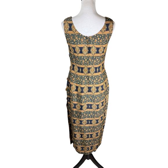 Santa Fe By Jim Tremblay Vintage Brown Gold Medallions Sleeveless Midi Dress - Picture 6 of 12